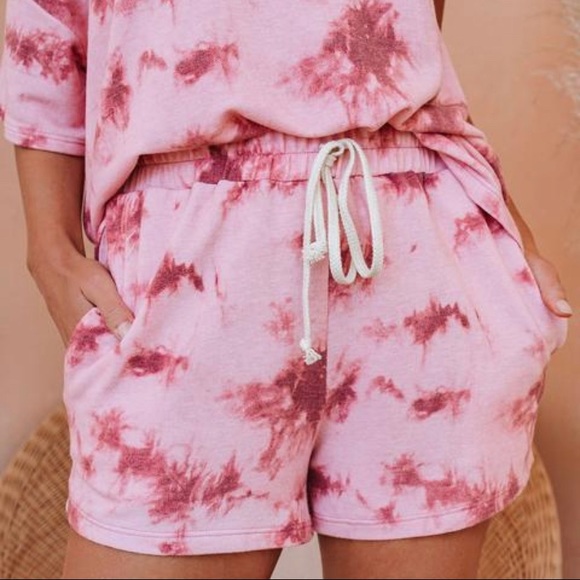 Vici Pants - VICI | Selfie Pink Tie Dye Pocketed Knit Shorts M
